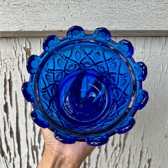 Vintage Blue Glass Crown Vase Trinket Holder - Picture 4 of 6